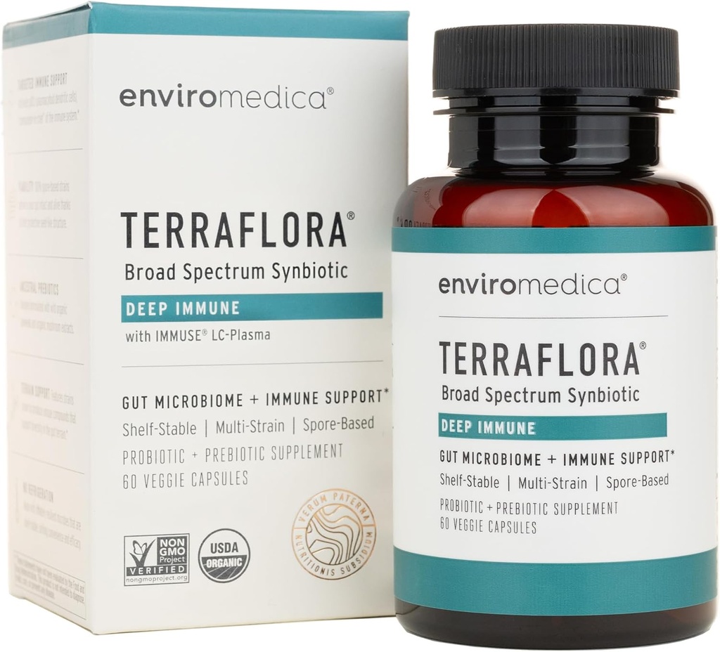 Terraflora Deep Immune Synbiyotik- SBO Probiyotik ve Prebiyotik, Immune Support, Gut Health, Soil Based Spore Pre and Probiyotiks for Women and Men, LC-Plasma, Bacillus Coagulans, Subtilis, 60 Capsules