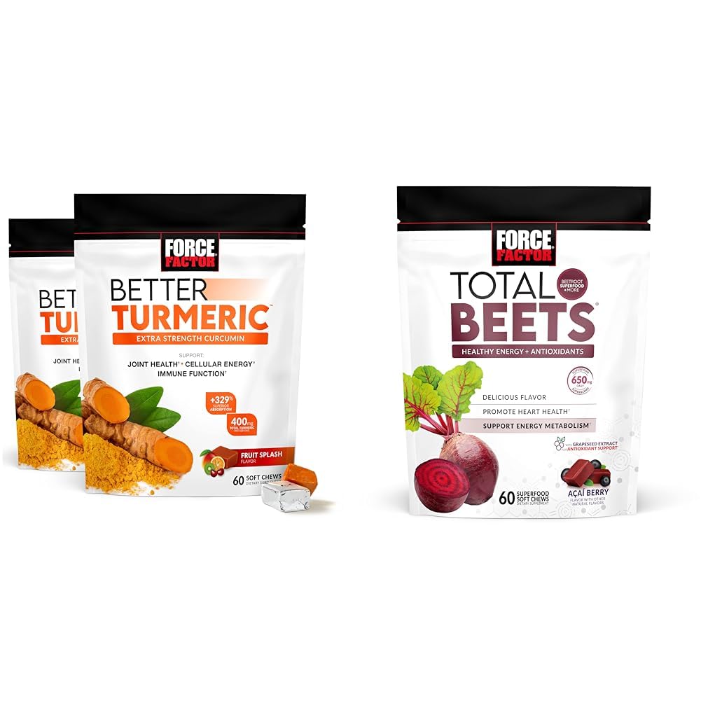 Force Factor Better Turmeric 120 μαλακά μάσημα & Σύνολο Μπιζέλια 60 μαλακά μάσα Bundle για κοινή και καρδιακή υγεία