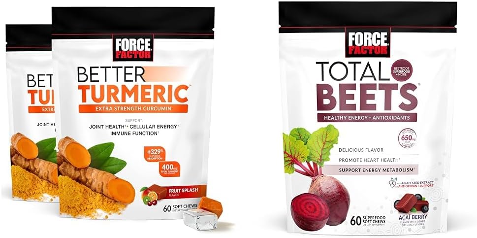 Kuvvet Faktörü Daha İyi Turmeric 120 Soft Chews & Total Beets 60 Soft Chews Sche for Joint and Heart Health