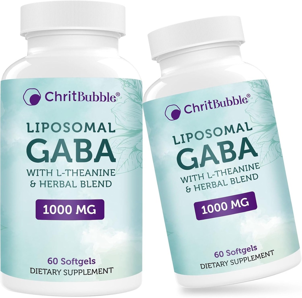 Συμπληρώματα λιποσωμικής GABA 1000mg με L-Θεανίνη 200mg, Υψηλή Απορρόφηση, Ashwagandha, Χαμομήλι, Tart Cherry βοτανικό συμπλήρωμα για ενήλικες,120 Softgels,Non-GMO,Gluten Δωρεάν