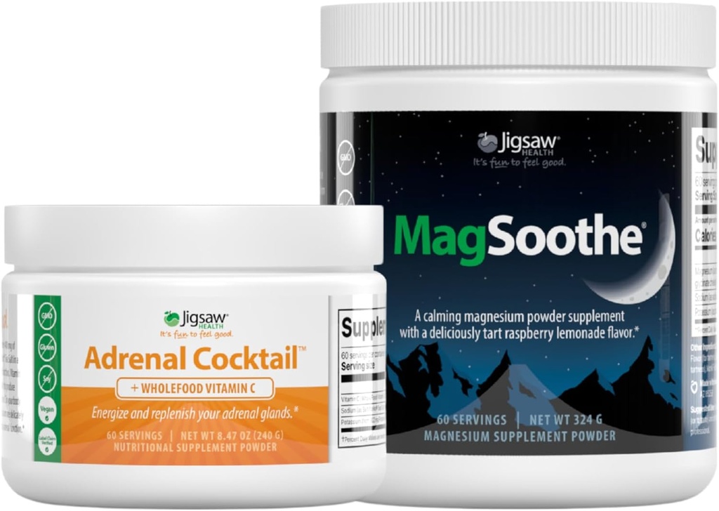 Jigsaw Health Sche | Adrenal Cocktail, 60 Hizmet (Jar), ve MagSoothe (Raspberry Lemonade), 60 Hizmet (Jar)