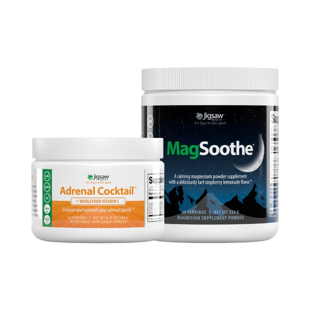 Jigsaw Health Sche | Adrenal Cocktail, 60 Hizmet (Jar), ve MagSoothe (Raspberry Lemonade), 60 Hizmet (Jar)
