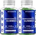 Vitamatic 2 Pack Ashwagandha Gummies 1500 mg Isvalent Per Service (30:1 Extract 50 mg) - 60 Vegan Gummies -% 3 Withanolides