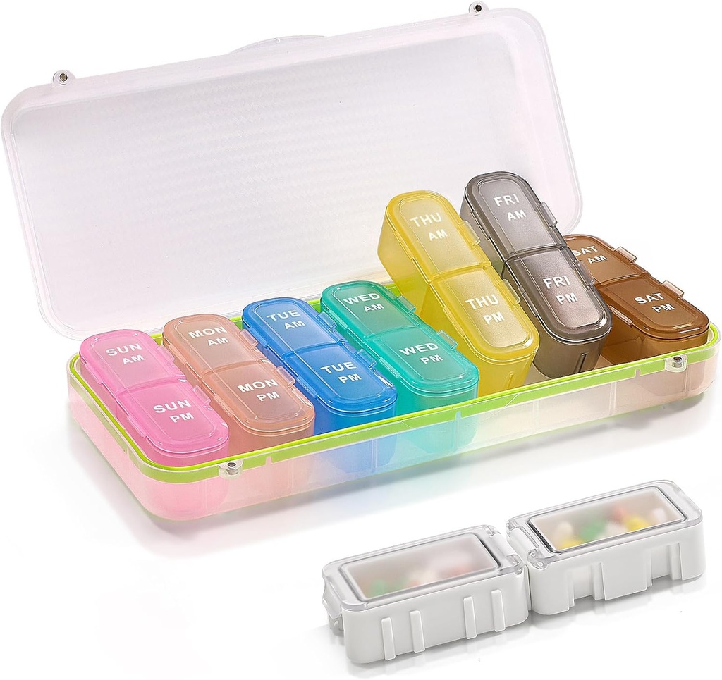 Pill Box and Organizer 2 Times a Day, Pill Organizer 2 Times a Day, Weekly Pill Organizer, Travel Pill Organizer Case for Vitamins, Fish Oils+ 2 Detachable Cute Pill Organizer (Beyaz)