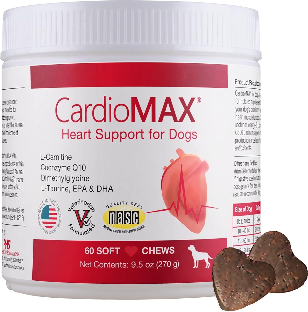 Köpekler için Kalp Desteği Tamamı -Vet-Former, Antioksi-Rich-L-Taurine, L-Carnitine,EPA,DHA,CoQ10-Aids Circulatory Strength, Cardiovascular Support, Heart Muscle Function-USA Made-60 Soft Chews