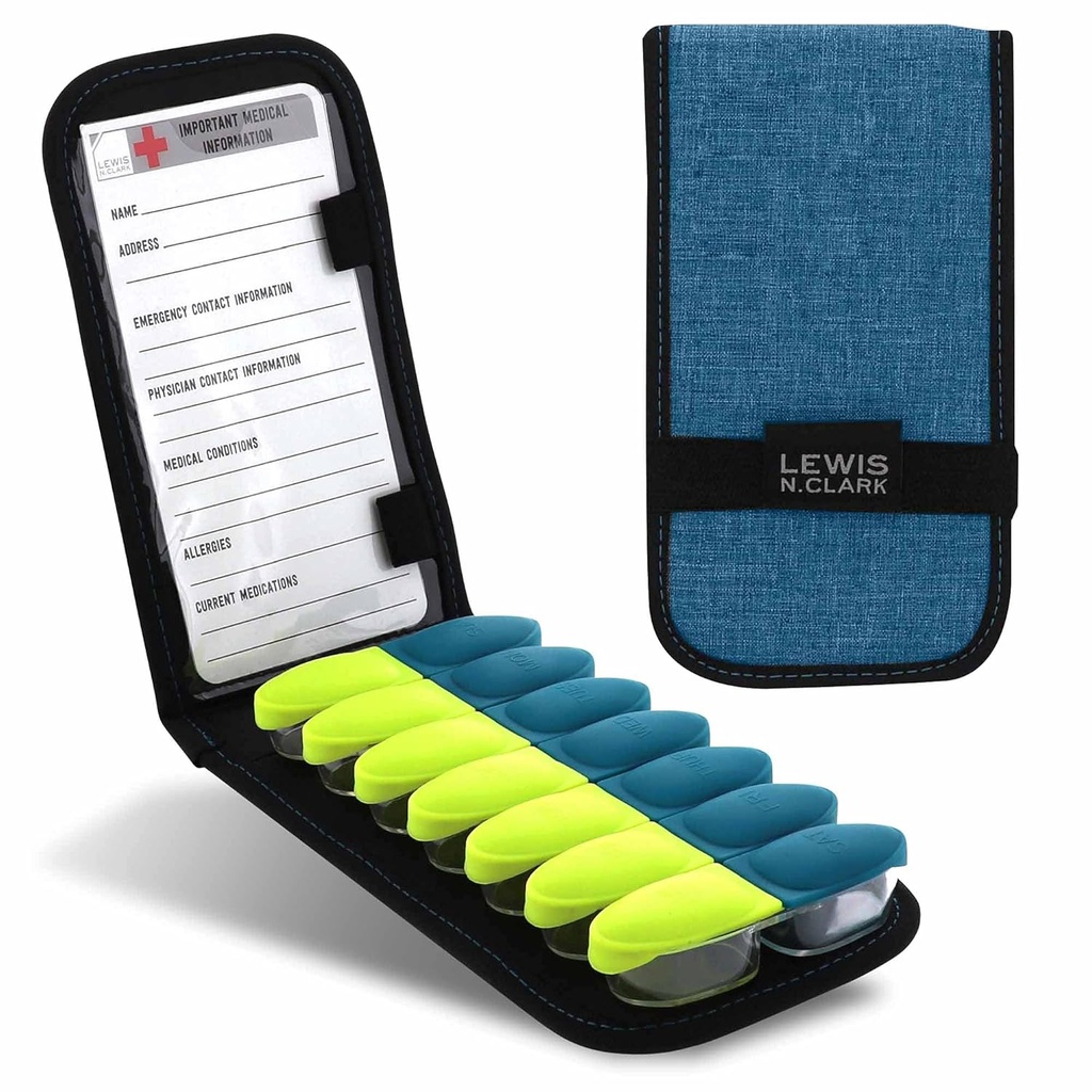 Lewis N. Clark Manyetik Katliamı Pill Organizer Supplement Case for OTC Medicine, Prescription Vitamins-14 Slots, Turquoise