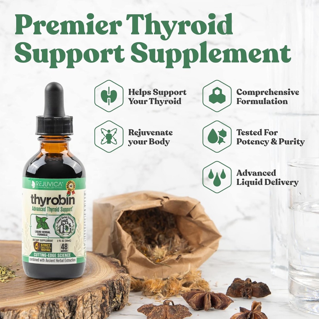 Thyrobin - Gelişmiş Tiroid Desteği Tamam - Daha İyi Aborpsiyon için Sıvı Teslimat - Iodine, Sting Nettle, Kelp, Astragalus, Ashwagandha & More!