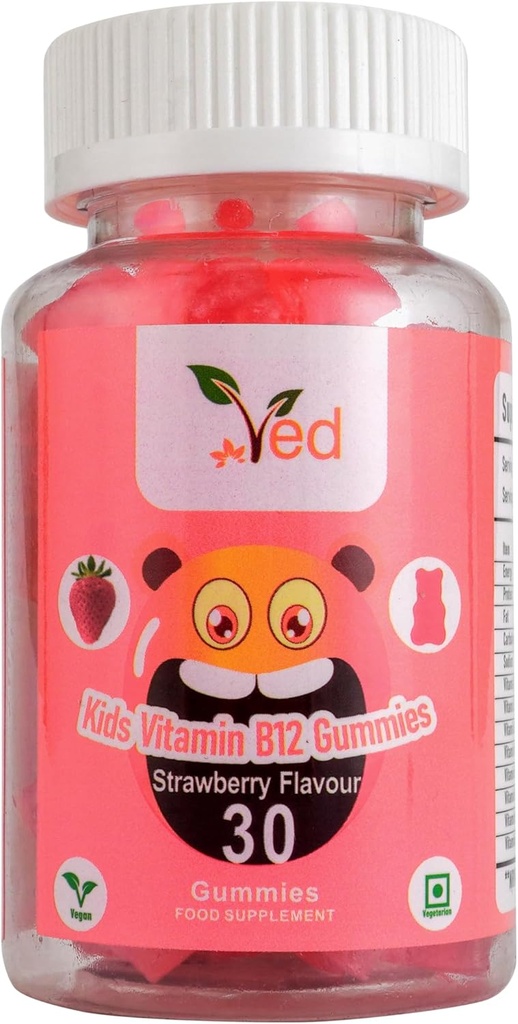 Ved Kids Βιταμίνη B12 Gummies για Βιταμίνη B12 συμπλήρωμα, Ενέργεια & ανοσοποιητικό σύστημα - Vegan - 15 ημέρες προσφοράς, 30 Μασώμενα παιδιά Βιταμίνες Gummies. (15 ημέρες προμήθεια)