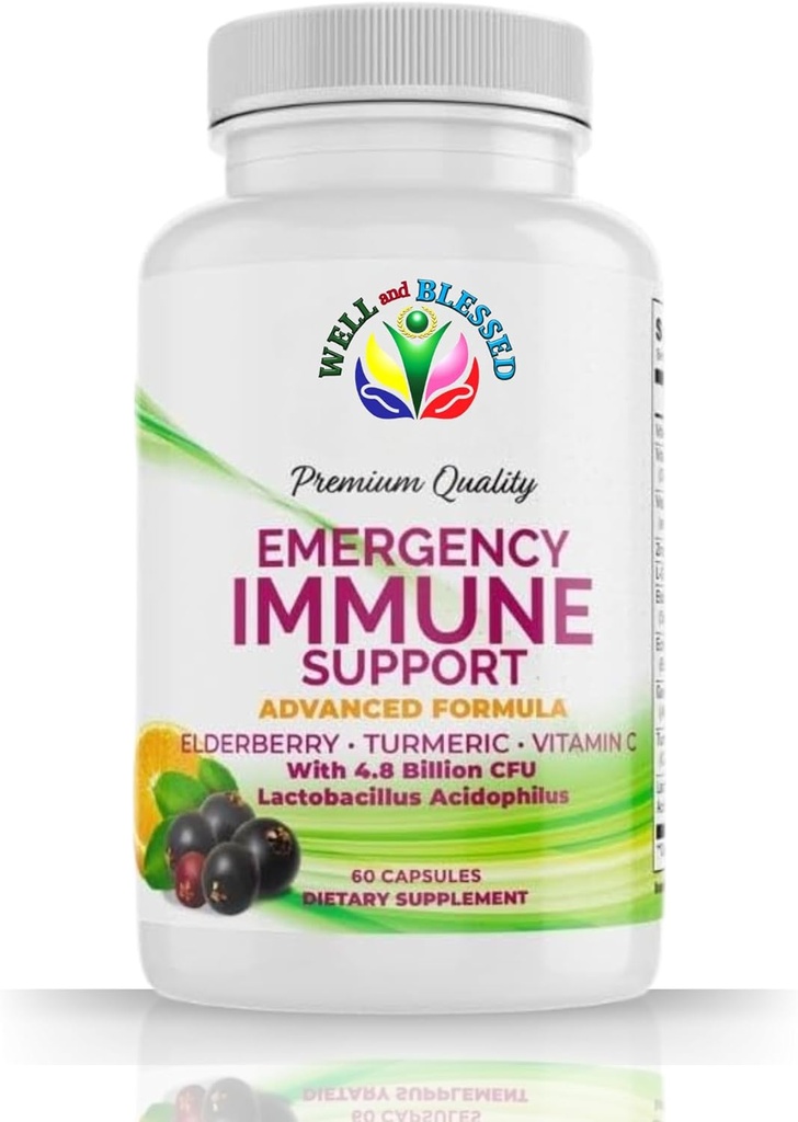 Acil Immune Support - 60 Capsules - Elderberry, Turmeric, C - Yapay Katkılarla Gelişmiş Formula Capsules - Vegan Dostu Dostu Dostum