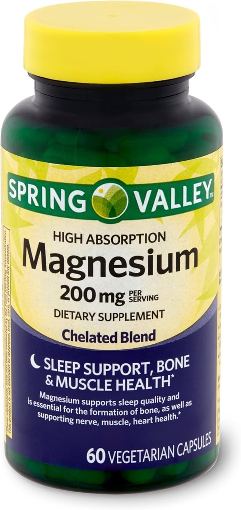 Spring Valley High Abxia Magnezyum 200 mg Sleep Support 60 Capsules + Your Vitamin Guide