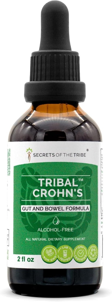 Tribal Crohn's Herbal Extract Alcohol-Free, Tincture, Glycerite Slippery Elm, Parsley, Marshmallow, Turmeric, Frankincense, Πράσινο Τσάι. Gut και Bowel Formula 2 oz