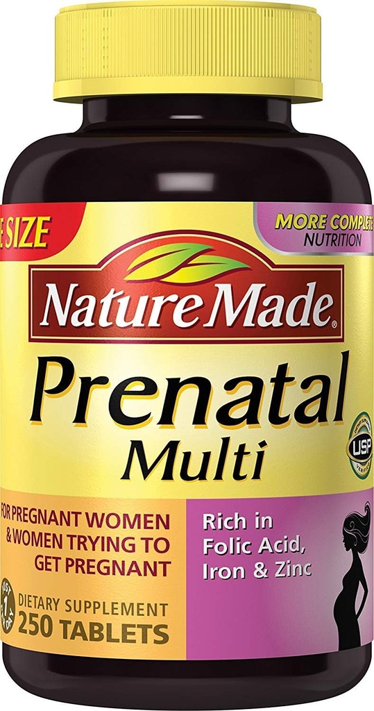 Nature Made Prenatal Multi, 250 Tablet, Folic Acid + 17 Prenatal Vitaminleri ve Mineralleri Bebek Gelişimi ve Anneyi Desteklemek için, D3, Macau, Iodine, C ve Daha Fazlası