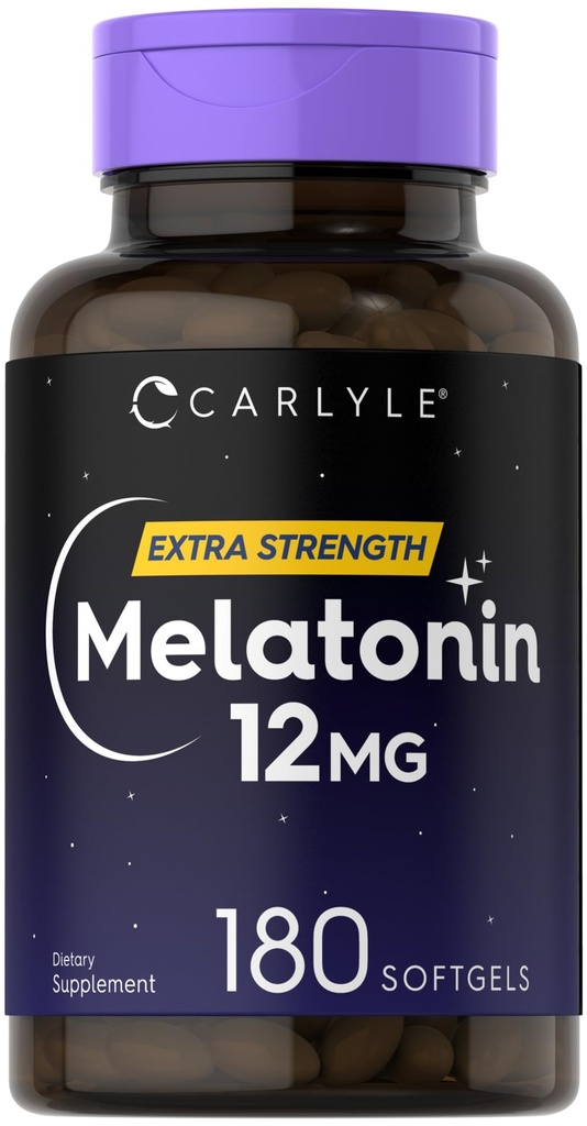 Carlyle Melatonin 12 mg | 180 Softgel Capsules | Yetişkin Ekstra Güç Desteği Supplement | Non-GMO, Gluten Free