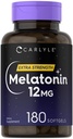 Carlyle Melatonin 12 mg | 180 Softgel Capsules | Yetişkin Ekstra Güç Desteği Supplement | Non-GMO, Gluten Free