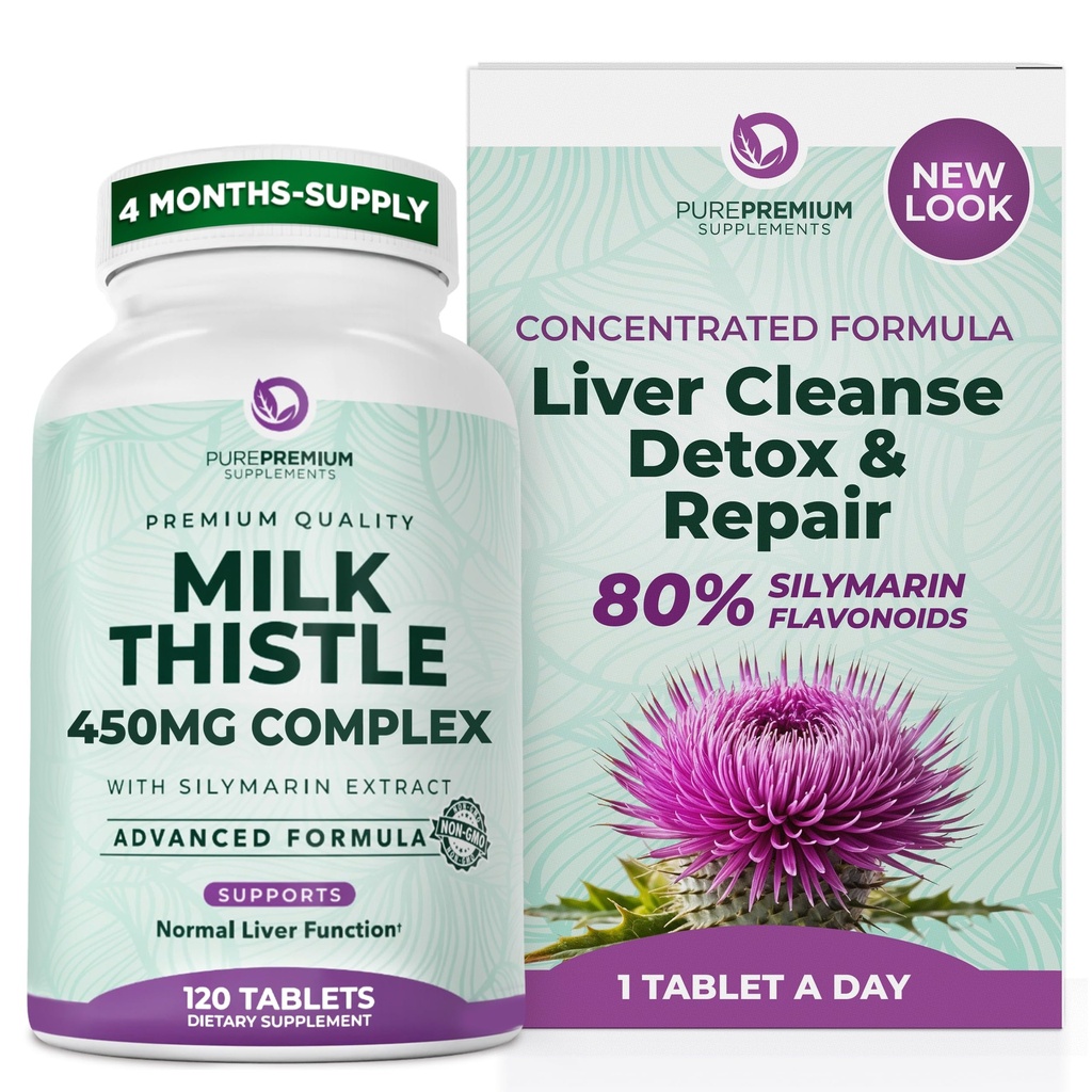 SafPremium Süt Butle Supplement – Liver Cleanse Detox & Tamir,% 80 Silymarin Standartlaştırılmış Ekstraksiyon – Yüksek Potency 450 mg Kompleksi Normal Canlı Fonksiyonlar – Non-GMO, Gluten-Free - 120 Supply