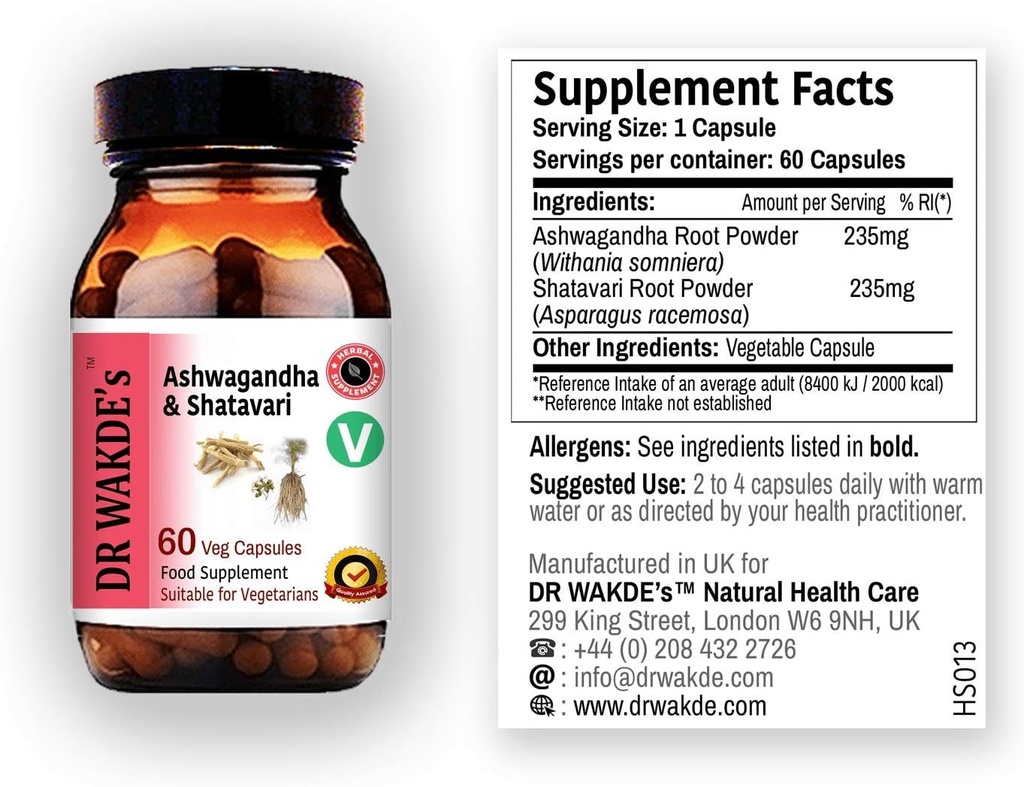 Κάψουλες Ashwagandha & Shatavari της DR WAKDE (60 Veg Caps, Rejuvenating Herbs, Energy Support, Ayurvedic Supplement, Vegan, Herbal, All Natural, Made in UK)