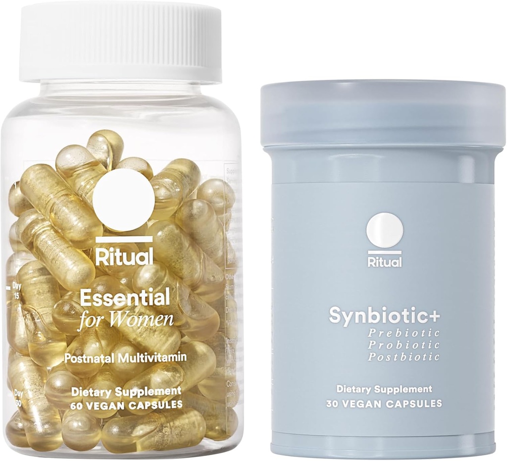 Ritual Postnatal Multivitamin ve Gut Duo Supplements with Postnatal Vitamins and Synbiyotik+: 3-in-1 Probiyotik, Prebiyotik, Postbiyotik, Supports Lactation ve Gut Health, 30 Day Supply
