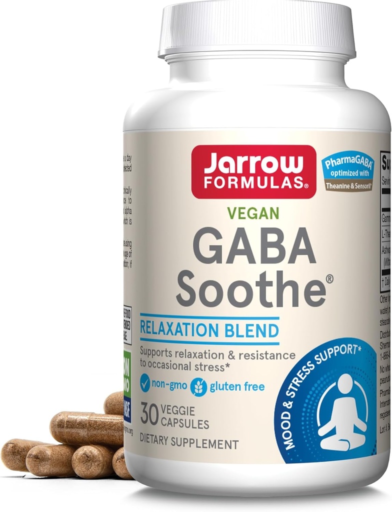 Jarrow Formulas GABA Soothe - 30 Veggie Caps - Strese Dayanıklılık, Rahatlama ve Direniş - Theanine & Ashwagandha Extract - 30 Hizmet