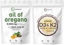 Oregano Softgels'in Mikrobiyal Yağı D3 10.000iu + K2 200 mcg Oil Yumuşakgels Sche 2 Pack | 4X Strength Carvacrol & Thymoquinon | Essential Sunshine Vitamins