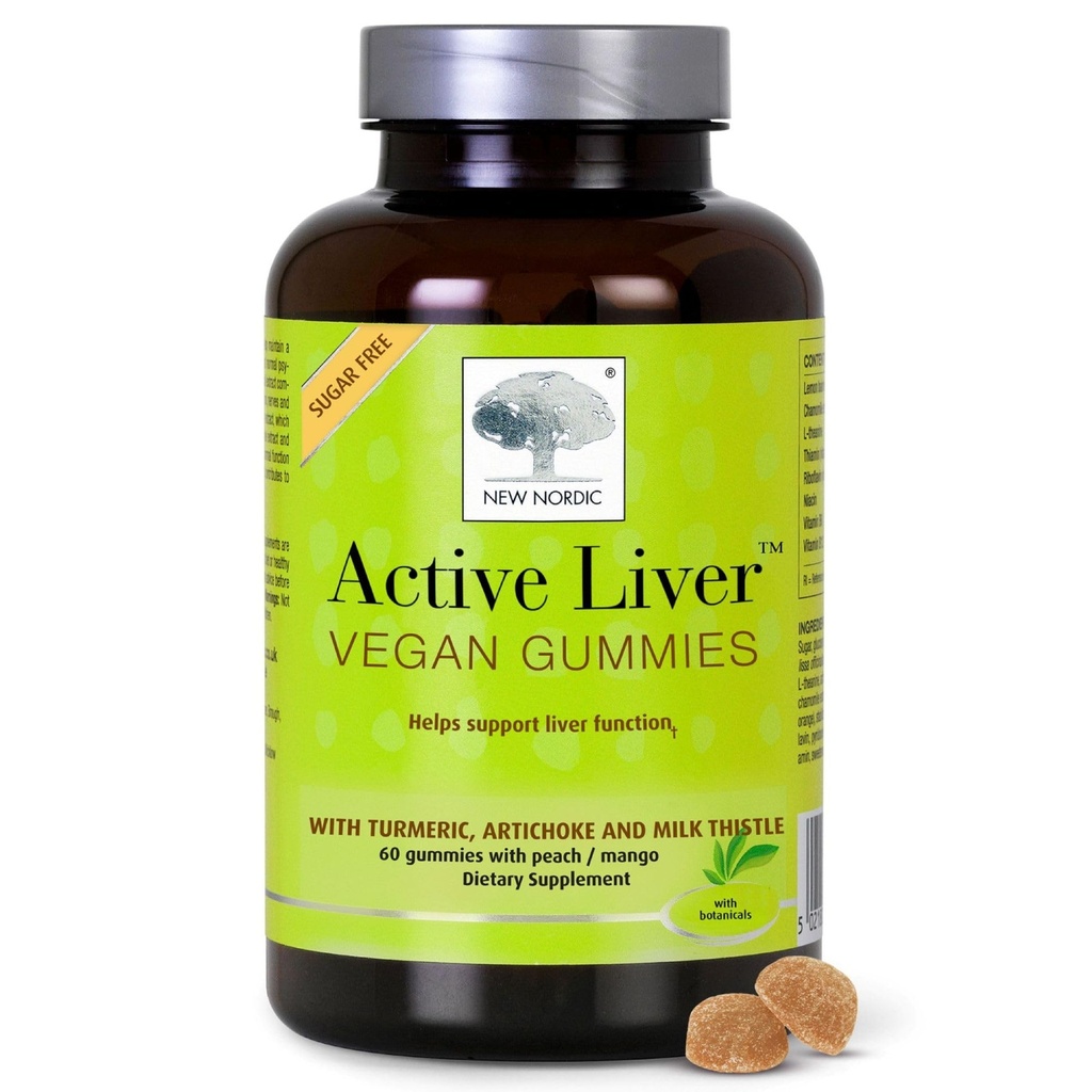 NEW NORDIC Active Liver Gummies, Milk Thistle, Artichoke & Turmeric Supplement, Natural Peach Flavor, Sugar Free & Vegan, 60 Kont