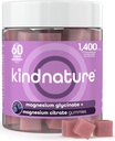 Kindnature Μαγνήσιο Γλυκινικό & Κιτρικό Gummys – Ήρεμο σύμπλοκο μαγνησίου για τον ύπνο, το στρες, τα κράσπεδα & την πέψη – Μασώμενο συμπλήρωμα μαγνησίου Vegan για γυναίκες, εφήβους, ενήλικες – 60 Ct