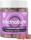 kindnature Magnesium Glycinate & Citrate Gummies – Calm Magnesium Complex for Sleep, Stress, Cramps & Digestion – Chewable Vegan Magnesium Supplement for Women, Teens, Adults – 60 Ct