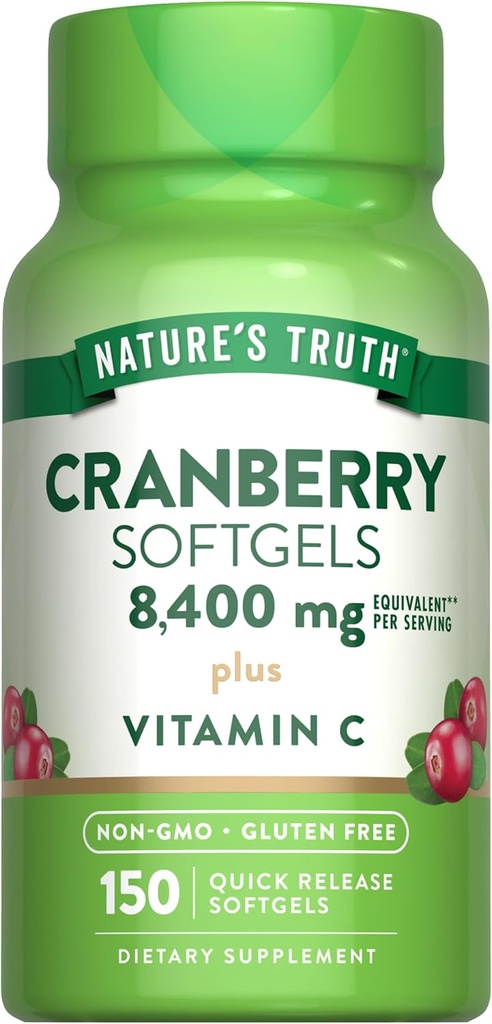 Nature's Truth Cranberry with Vitamin C Softgels | 8400 mg | 150 Pills | Urinary Tract Health Support | Non-GMO & Gluten Free Supplement Supplement