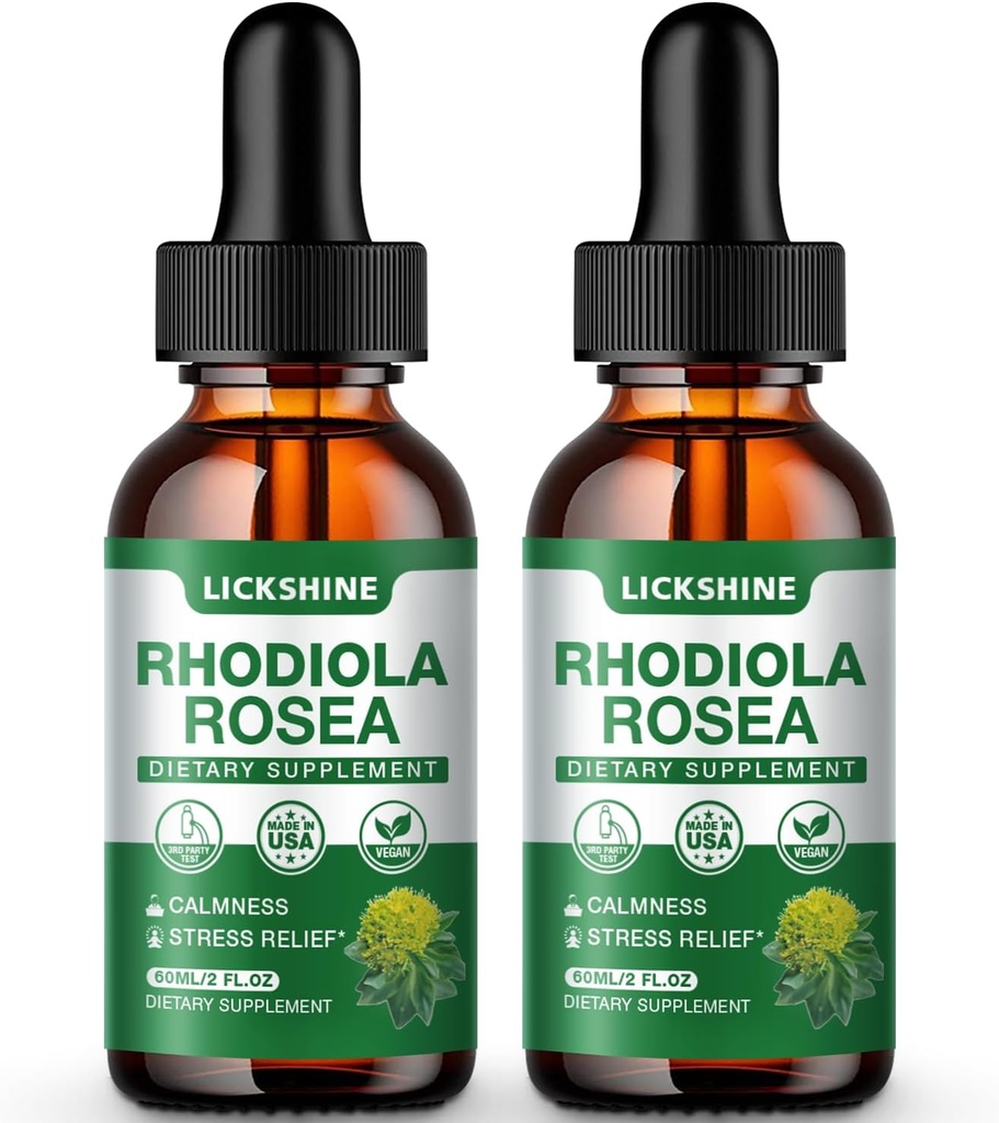 2 Pack 2000MG Rhodiola Rosea Tincture - Organic Natural Rhodiola Rosea Extract Liquid Drops Supplement for Stress, Mood, Energy & Brain Support - Better Absorption, Sugar Free 4 Fl Oz