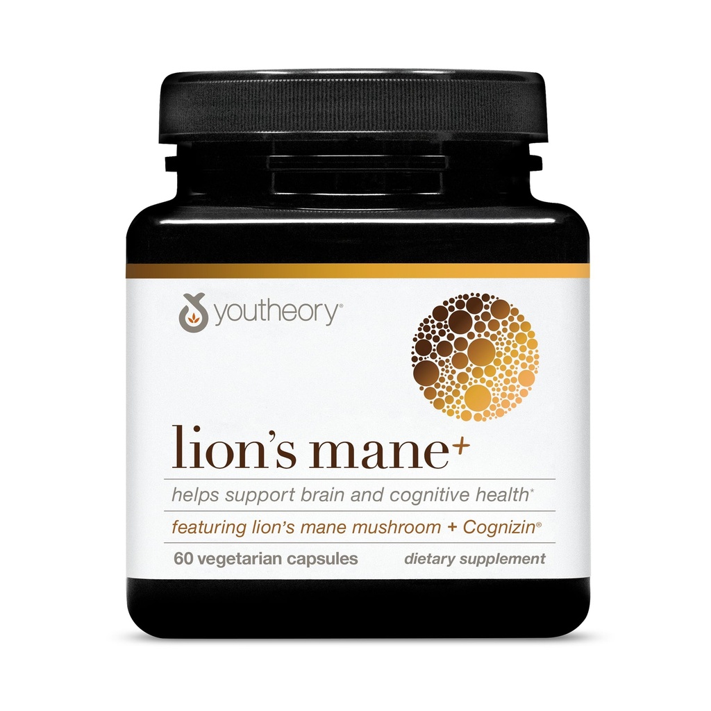 Youtheory Lion's Mane Plus - Cog Browser ile Mushroom Supplement - Teklifler Focus & Brain Support* - 60 Vejetaryen Capsules