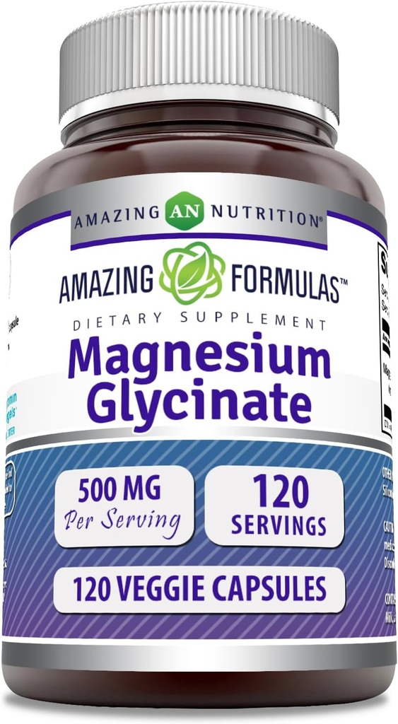 Şaşırtıcı Formulaler Magnezyum Glycinate 500 Mg | Veggie Capsules Supplement | Non-GMO | Gluten-Free | Made in USA (Unflavored, 120) Count)