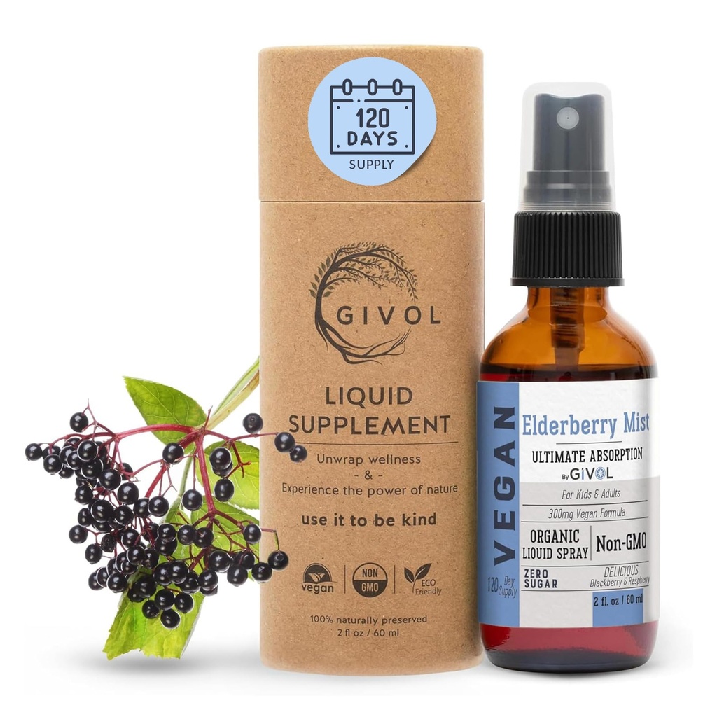Organik Elderberry Mist (Sambucus Nigra) Sıvı Türleme – Ekstra Güçlü Immune Boost for Kids & Yetişkinler – High Flavonoid Levels, Easy Abxia, Non-GMO, Vegan – 120-Day Supply