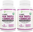 Max Absorption USDA Organic Milk Thistle Potent 5:1 Concentrated Extract (2000mg Strength) & Organic Dandelion Root | Silymarin Antioxidant Flavonoid | Liver Support Supplement (60 Count (Pack of 2))