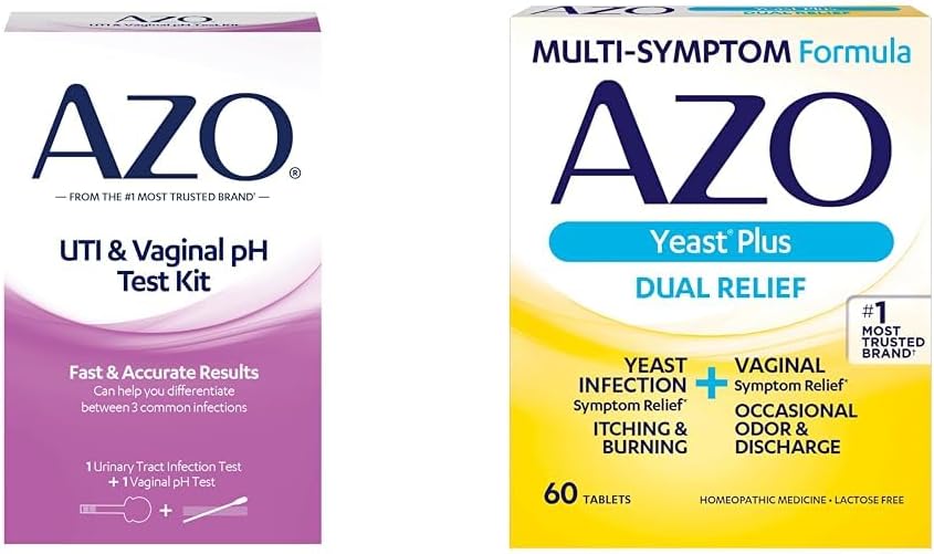 AZO Urinary Tract Enfeksiyon Testi Strip + Vaginal pH Test Kit + Yeast Enfeksiyon & Vaginal Symptom Relief Tabletleri, 60 Kont