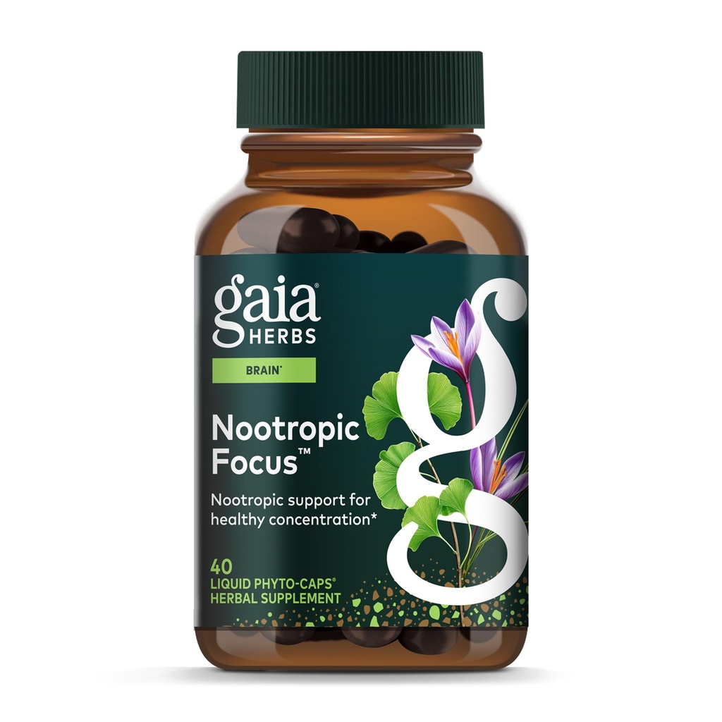 Gaia Herbs Nootropic Focus - Εγκεφαλική & Γνωστική Υποστήριξη συμπλήρωμα για να βοηθήσει τη διατήρηση της υγιούς συγκέντρωσης * - με Saffron, Lemon Balm & Spearmint - 40 Υγρά Phyto-Capsules (Μέχρι 20-Ημέρες προσφοράς)