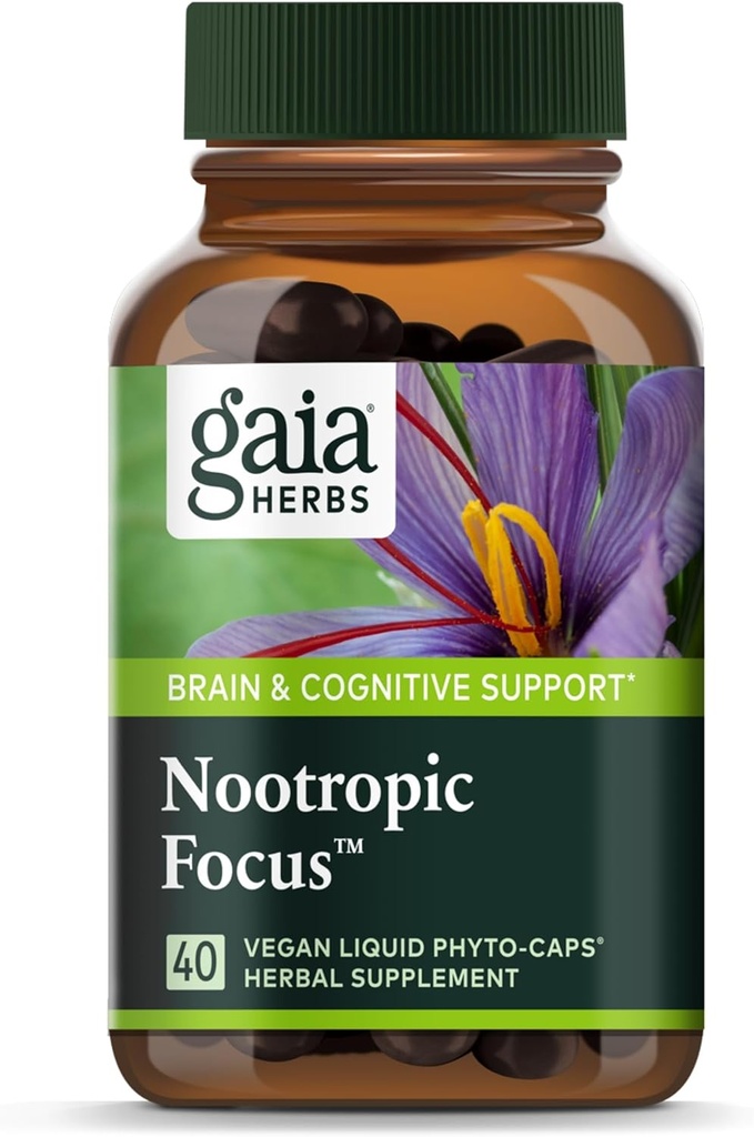 Gaia Herbs Nootropic Focus - Εγκεφαλική & Γνωστική Υποστήριξη συμπλήρωμα για να βοηθήσει τη διατήρηση της υγιούς συγκέντρωσης * - με Saffron, Lemon Balm & Spearmint - 40 Υγρά Phyto-Capsules (Μέχρι 20-Ημέρες προσφοράς)