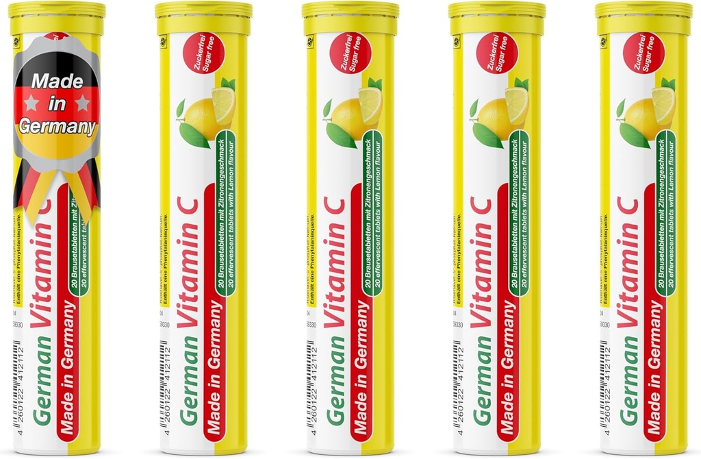 T&D Alman Vitamin C 180 mg - 40 Vegan İçecek Effervescent Tabletler - Lemon Lime Flavor - Almanya'da Made in Germany