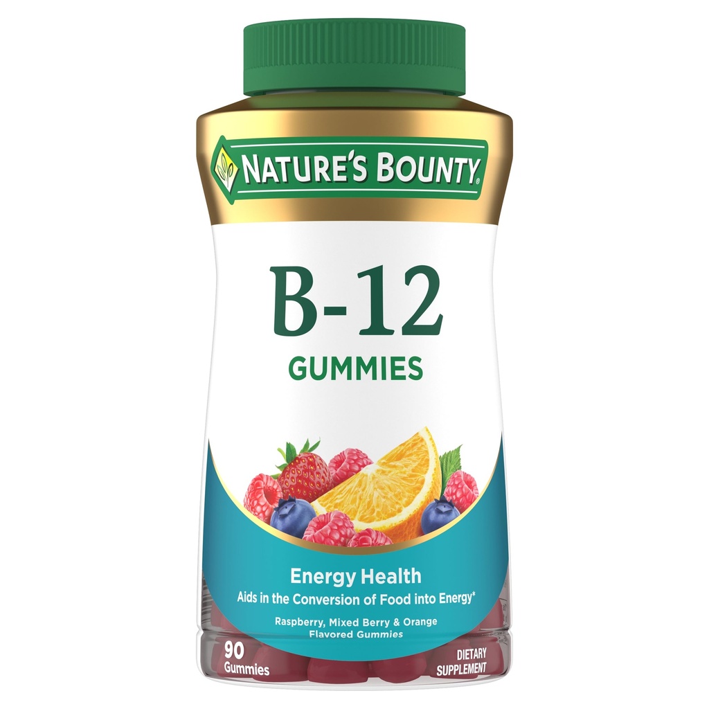Nature's Bounty Vitamin B12 Gummies, Dietary Supplement, Supports Energy Metabolism ve Nervous System Health, Karma Berry Flavor, 50006, 90 Gummies