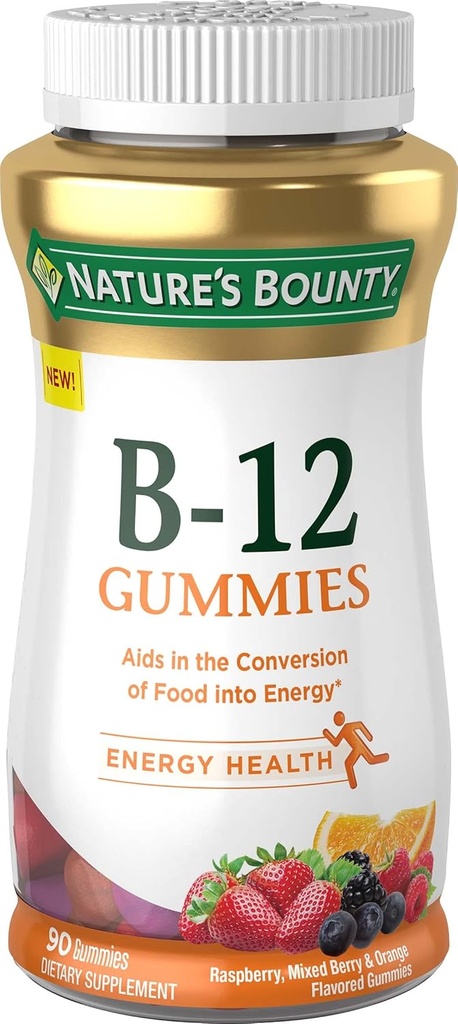 Nature's Bounty Vitamin B12 Gummies, Dietary Supplement, Supports Energy Metabolism ve Nervous System Health, Karma Berry Flavor, 50006, 90 Gummies