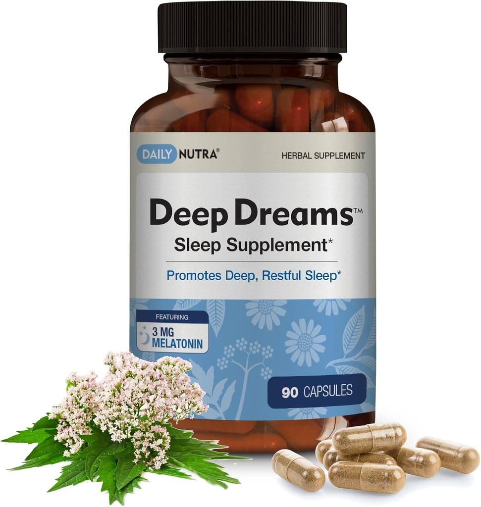 Derin Rüyalar - Doğal Uyku Tamamı - Derin, Restful Sleep - Melatonin, L-Tryptophan, Apigenin, Valerian, Chamomile, & Passionflower (90 Capsules)