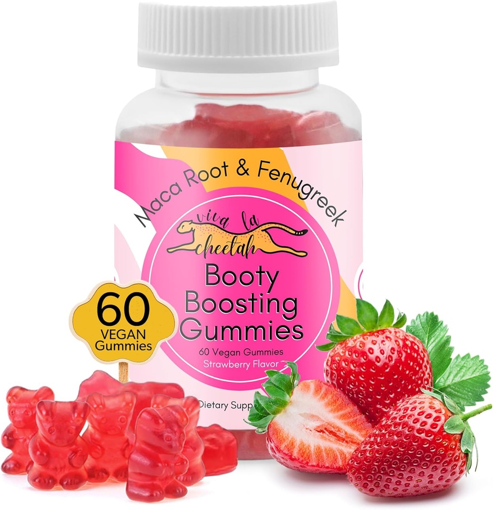 Booty Enhancing Gummy Supplement, Big Butt Enhancer, Workout Support, Multivitamin for Women, Natural Glute Boost Vitamins for a Curvy Shape & Max Gains, 60 Vegan Gummies