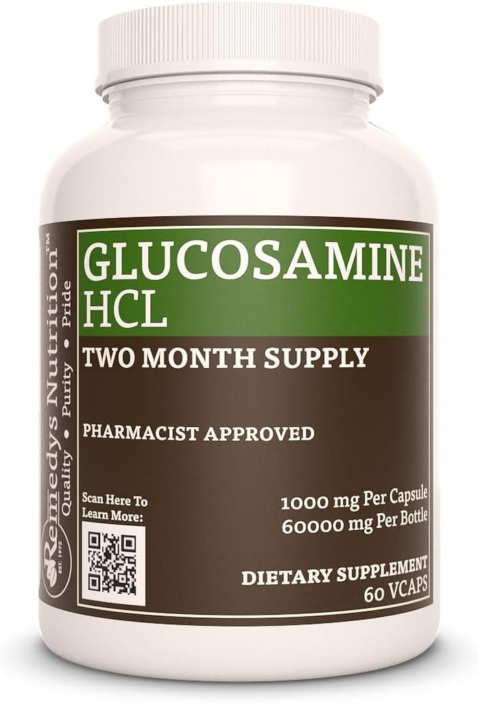 Remedy'nin Beslenme Glucosamine HCL | 1.000 mg, 60 Vegan Capsules Diyeter Supplement | Two Moon Supply
