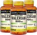 MASON NATURAL Valerian Root 500 mg, 6 Ay Supply, Natural Sleep Aid, Sağlıklı ve Huzurlu Uykuyu Teşvik Ediyor, Herbal Supplement, 3 Pack