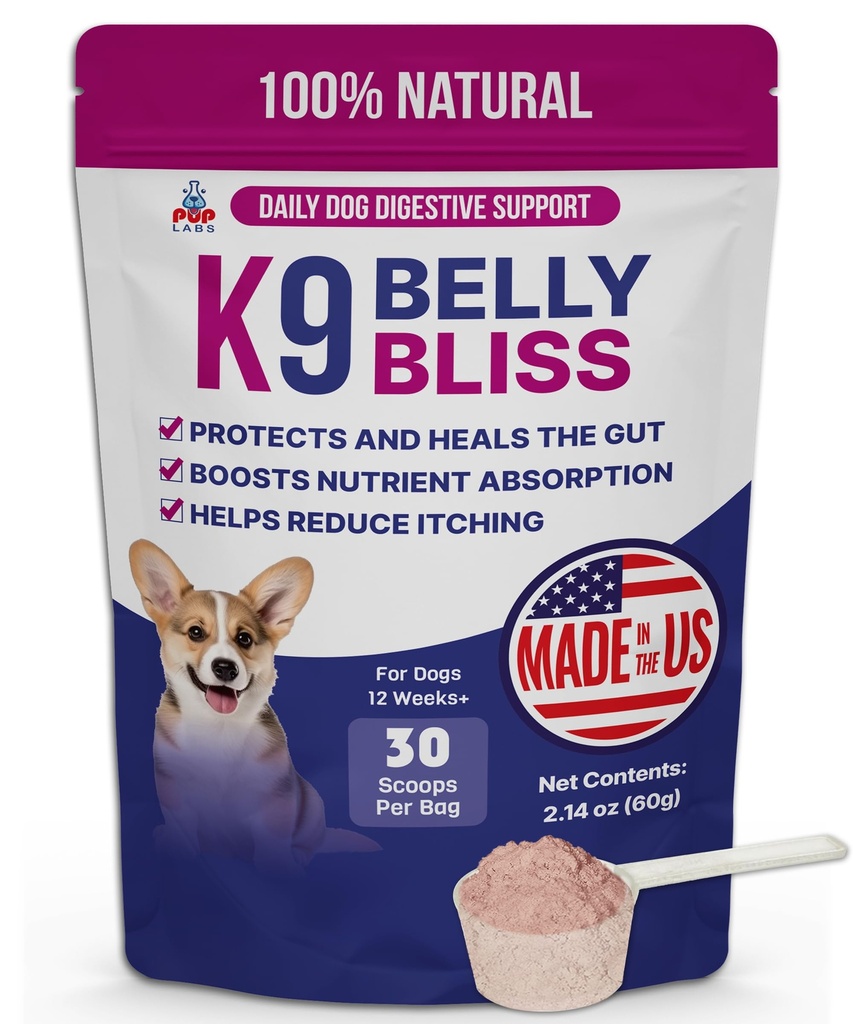 K9 Belly Bliss, Köpekler için All-Doğal Gut Health, Vet Günlük Digestive Support ve Dog Constipation Relief için Köpekler için Prebiyotik Onayladı, Kuru ve Wet Food için Topper Kullanımı Kolay, 30 Scoops.
