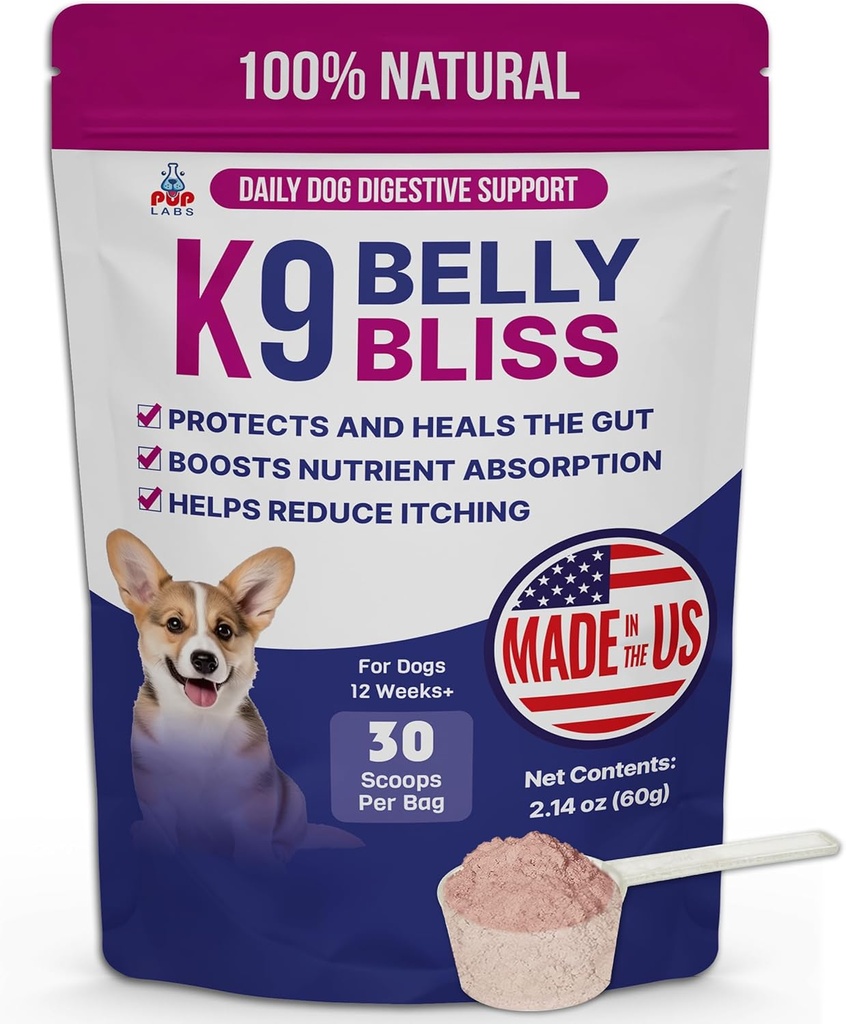 K9 Belly Bliss, Köpekler için All-Doğal Gut Health, Vet Günlük Digestive Support ve Dog Constipation Relief için Köpekler için Prebiyotik Onayladı, Kuru ve Wet Food için Topper Kullanımı Kolay, 30 Scoops.