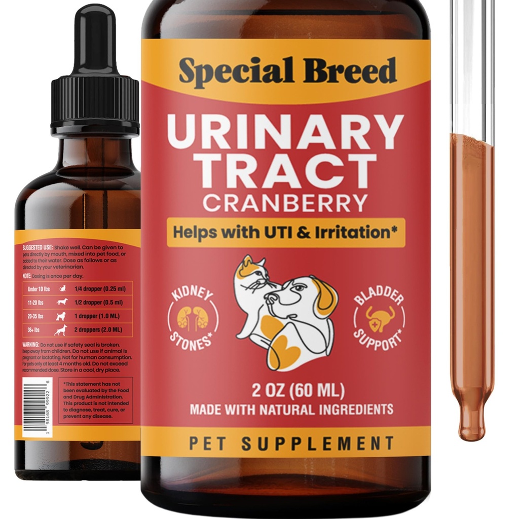 Kedi ve Köpekler için Enfeksiyon Tedavisi - Cranberry UTI Supplement, Kidney ve Bladder Desteği, 2 oz