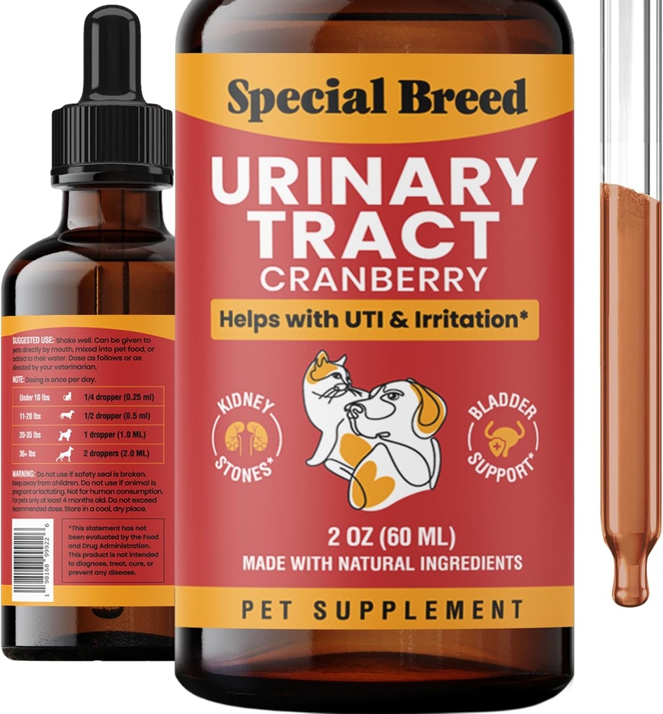 Kedi ve Köpekler için Enfeksiyon Tedavisi - Cranberry UTI Supplement, Kidney ve Bladder Desteği, 2 oz