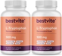 BESTVITE L-Tryptophan 500mg ανά καψάκιο (240 κάψουλες χορτοφαγικής) - Όχι στέαρ - Όχι Silica - Όχι Ζελατίνη - Vegan - Χωρίς γλουτένη - Μη ΓΤΟ