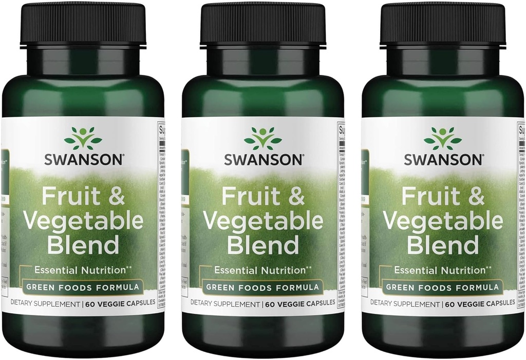 Swanson Meyve & Sebze Yemekleri - 25'den Fazla Meyve ve Veggies Sağlam Plastikler - Güçlü Yeşil Gıdalar Veggie Supplement - (60 Veggie Capsules) 3 Pack