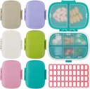 6 Pack Travel Pill Organizer 8 Διαμερίσματα Φορητή θήκη χάπι με ετικέτα Μικρό δοχείο χάπι για Pocket Purse Ιατρική Αποθήκευση αναλώσιμο Αδιάβροχη θήκη χάπια