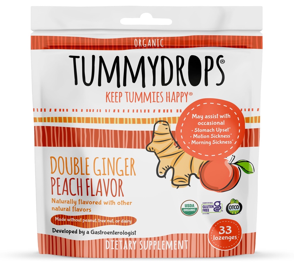 Tummydrops USDA Organik Çift Ginger Peach, 33 lozenges